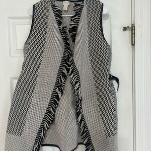 Chico's Monochrome Textured Vest with Fringe